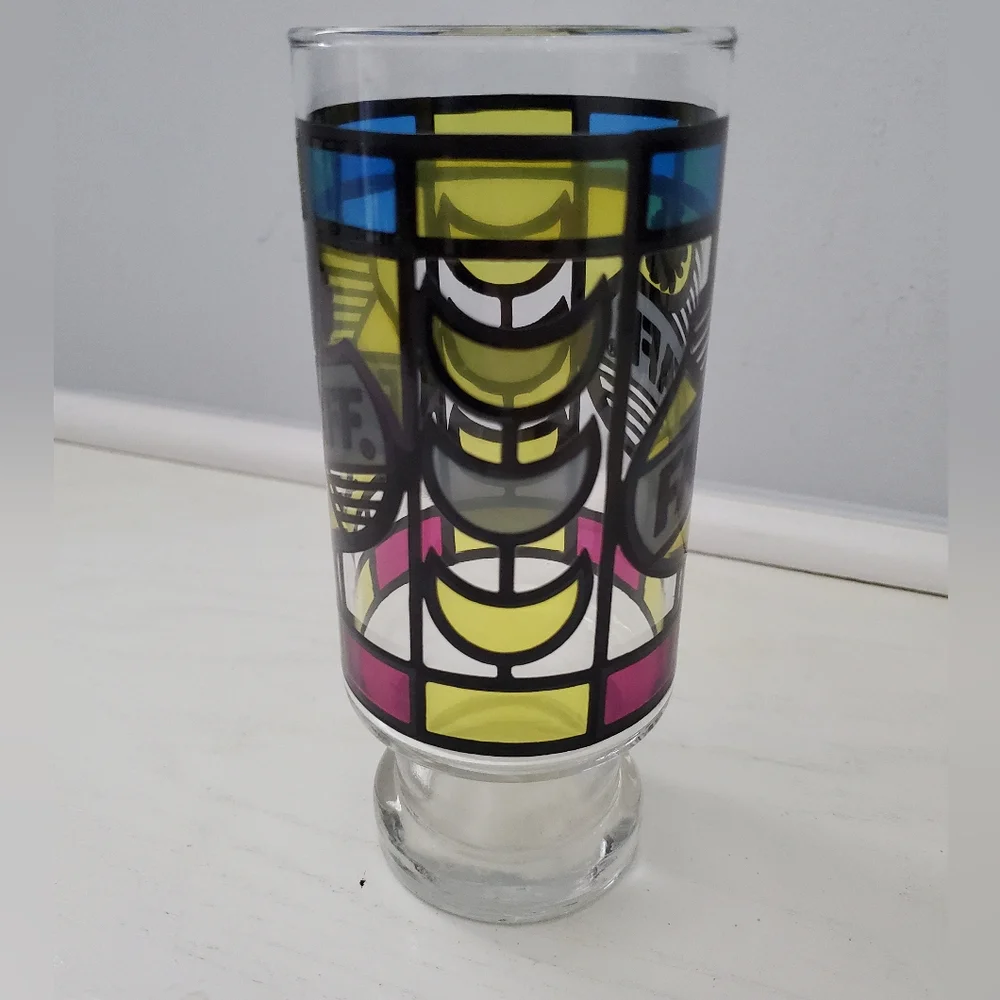 FALSTAFF BEER vintage drinking‎ glass 1970s stained-glass